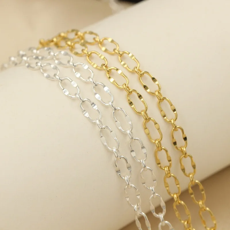 14K Gold Filled Hammered Oval Cable 3.1MM 3.6MM Chain Necklace Diy Gold jewelry Minimalist Tarnish Resistant Jewelry Findings