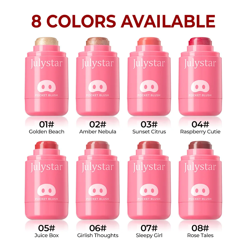 Julystar Blush Stick Morbido viso schiarente contorno ombretto fard in polvere pesca rosa guancia tinta trucco coreano cosmetici
