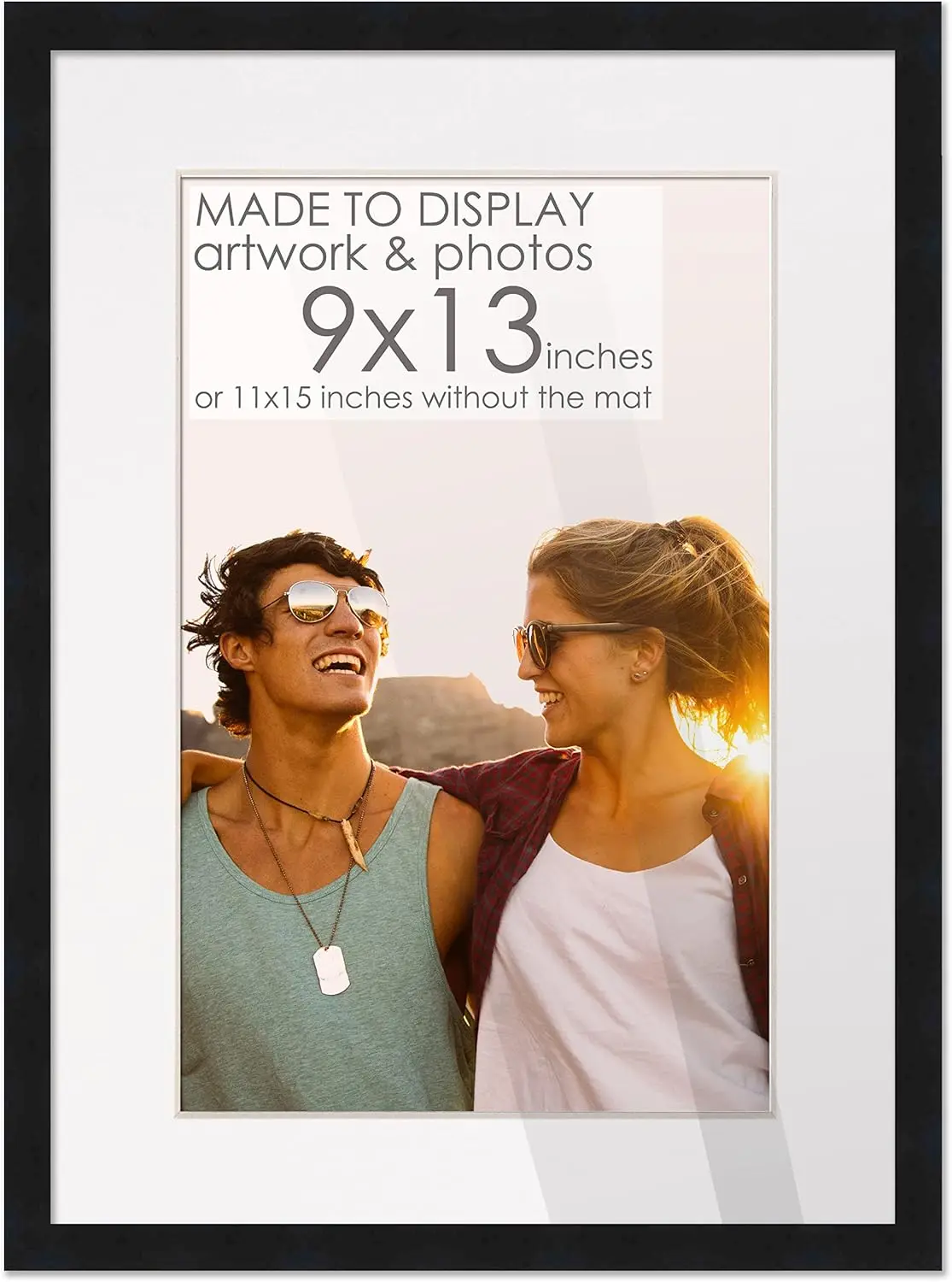 

9X13 Frame Bla Wood With White Mat | 11X15 Frame Matted To 9X13 | Display Your Artwork Under Uv Acrylic Shatter Guard Front,