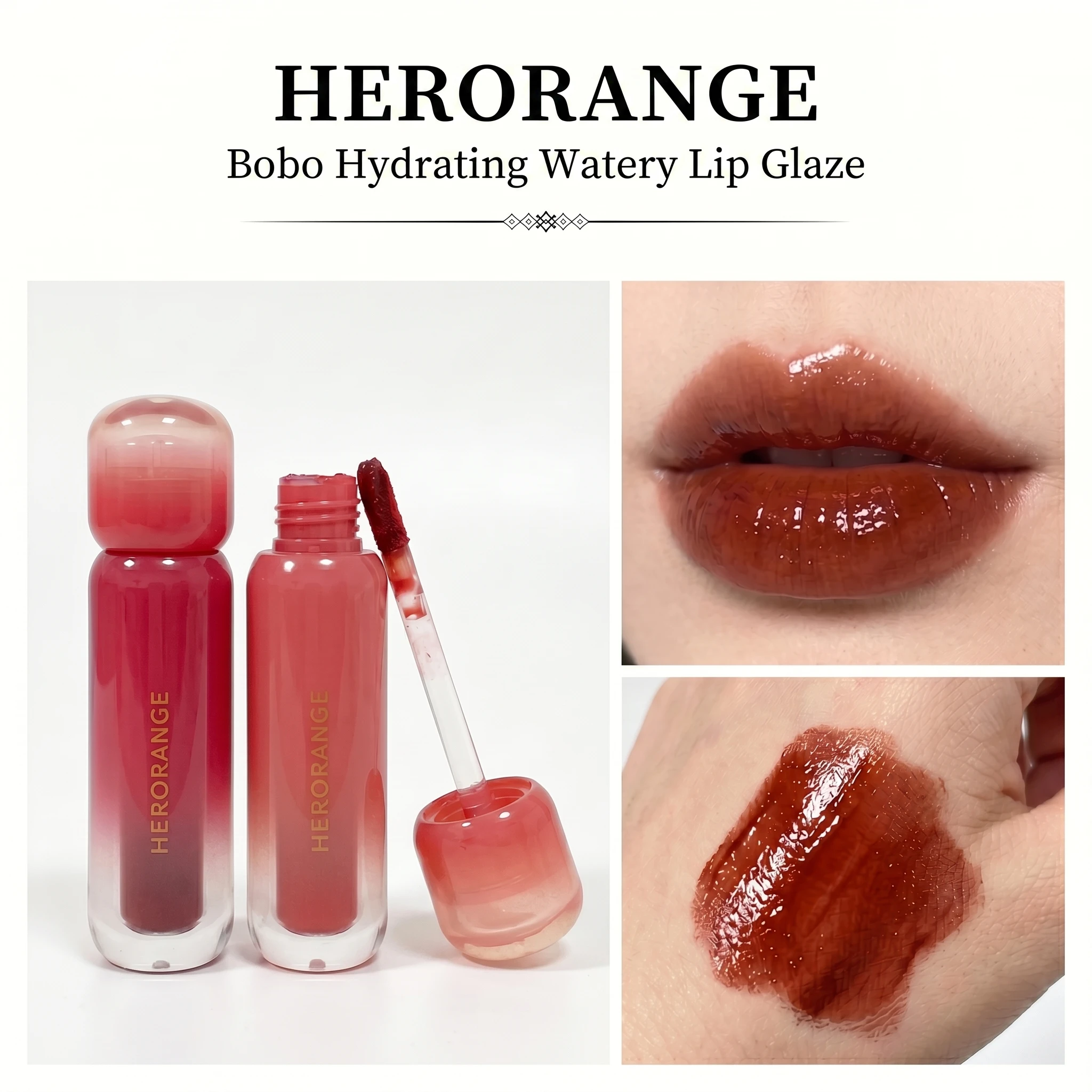 Herorange Watery Mirror Lip Gloss Long Lasting Hydrating Repair Brighten Dark Lips Plump Glossy Daily Makeup