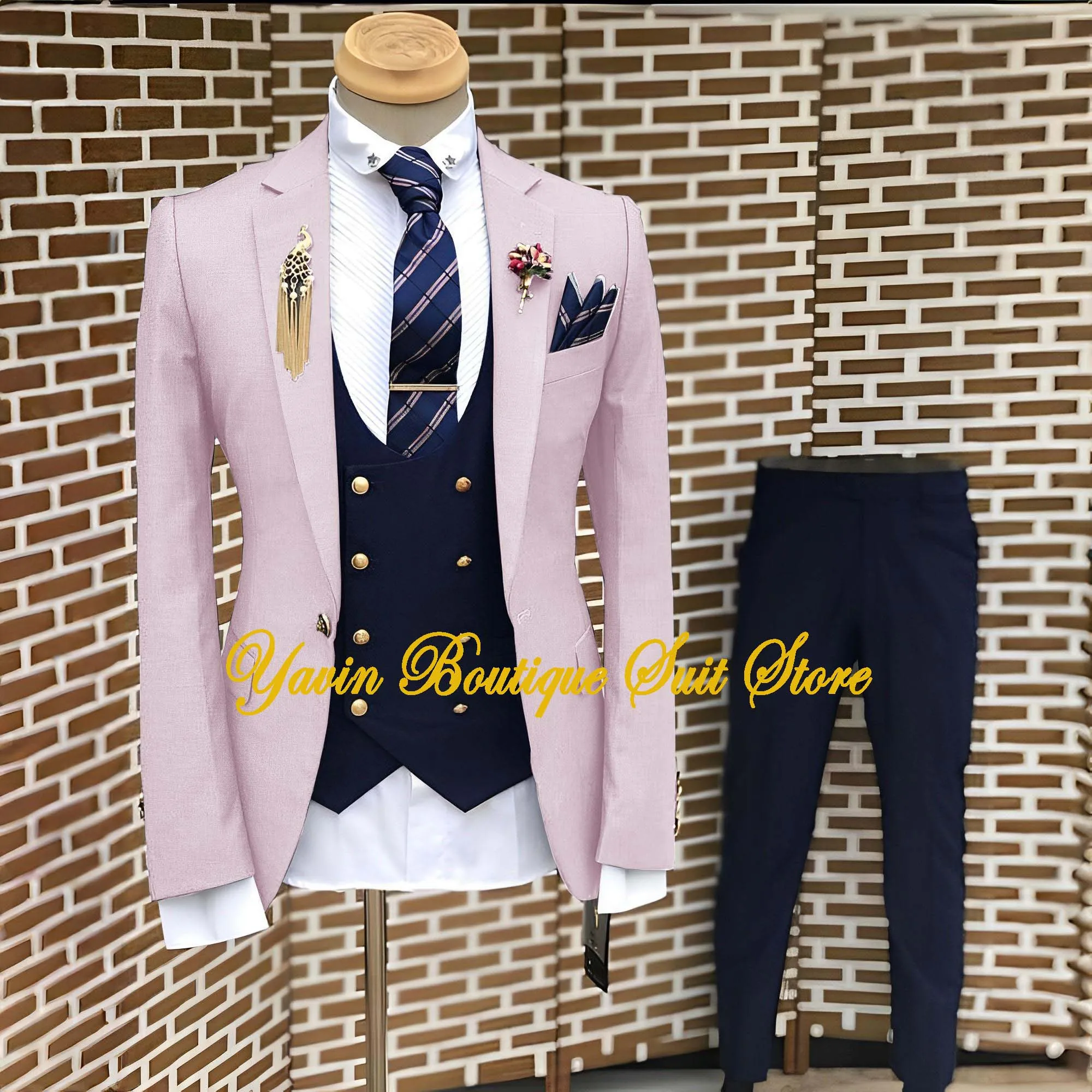 3 Pieces Set Suits Vest Pants Fashion New Men Casual Boutique Pure Color One Breasted Blazer Groom Wedding Party