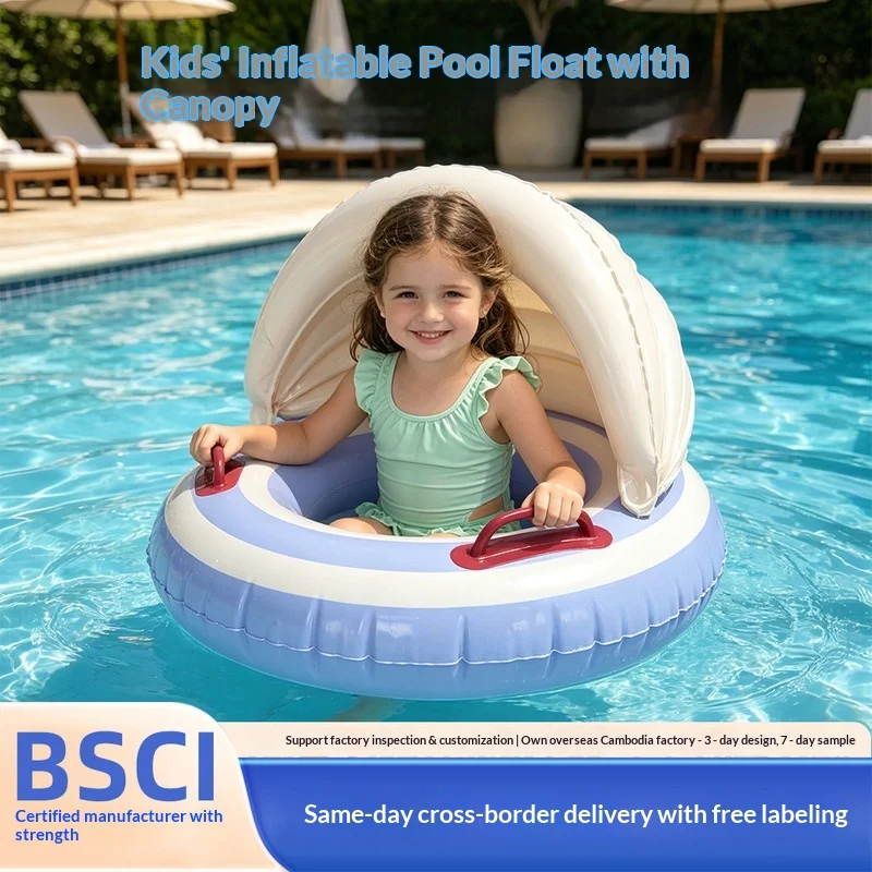

Sunnylife Inflatable Pvc Swim Ring With Canopy Stripe Secure Handles Thickened Durable For Pool Beach Outdoor Water Fun