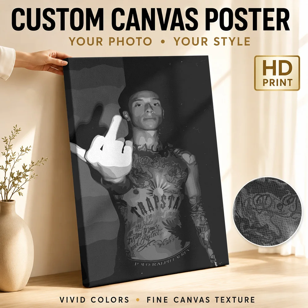 central cee Giving the Middle Finger Canvas Poster Custom Photo Retro Music Wall Paintings Decoration for Studio Ready to Hang