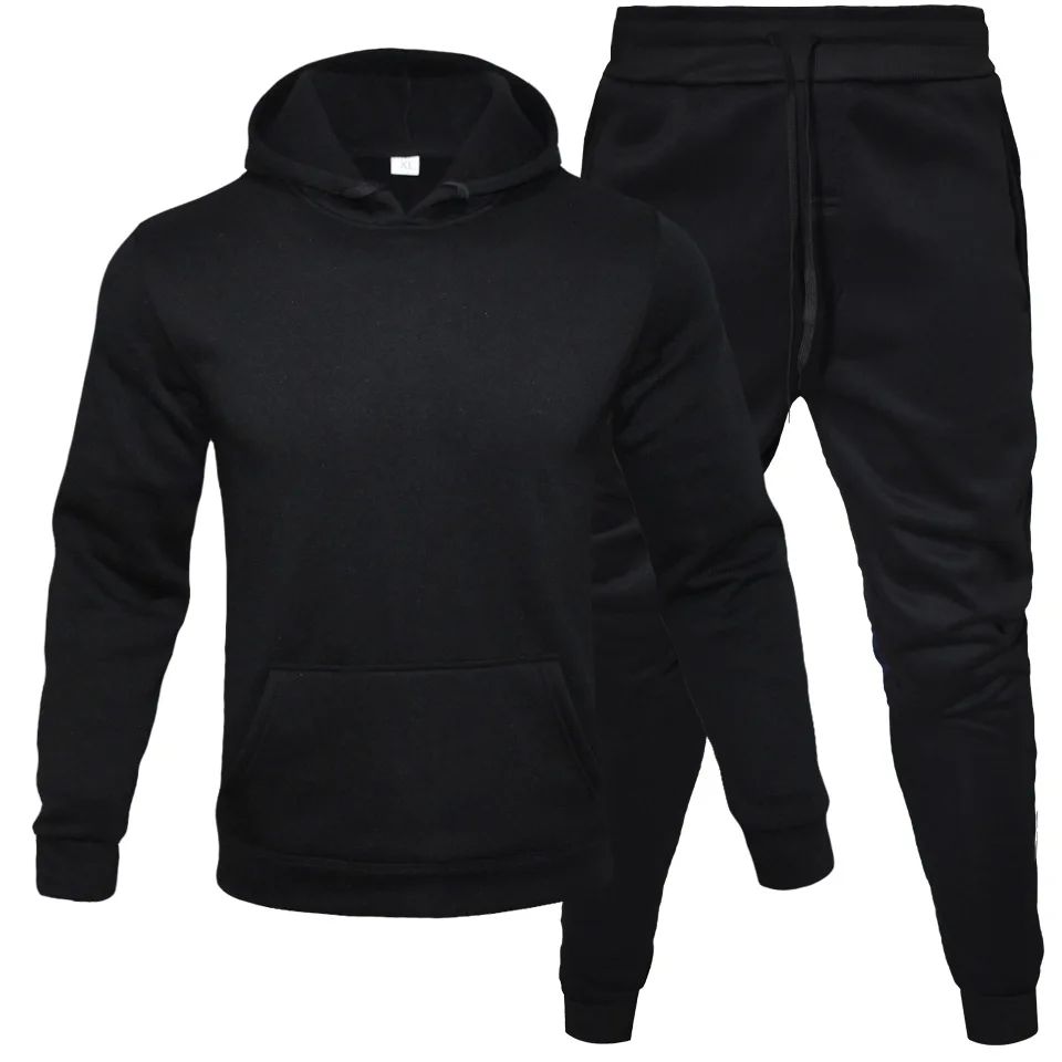 New Men\'s Suit Hoodie Sportswear Fashion Fleece Sweatshirt Two Piece Casual Long Sleeve Solid Color Hoodie Jogger Pants Set Top