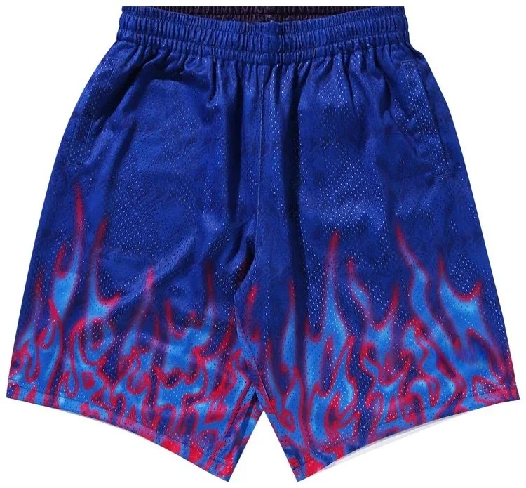 

2026 New Blue Base Red Flame Print Mens Shorts Elastic Waist Running Workout Gym Sports Male Casual Shorts