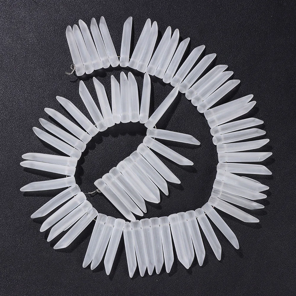 Matte White Glass Quartz Sticks Beads Top Driled Glass Crystal Stick Pendants DIY Crown Necklace Jewelry Making 15\