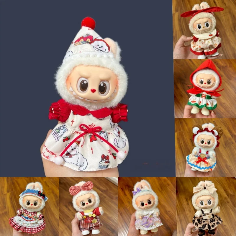 

Mini Plush Cute Clothes For 17cm Labubu V1V2 Many Vintage dress Clothes Accessories No doll