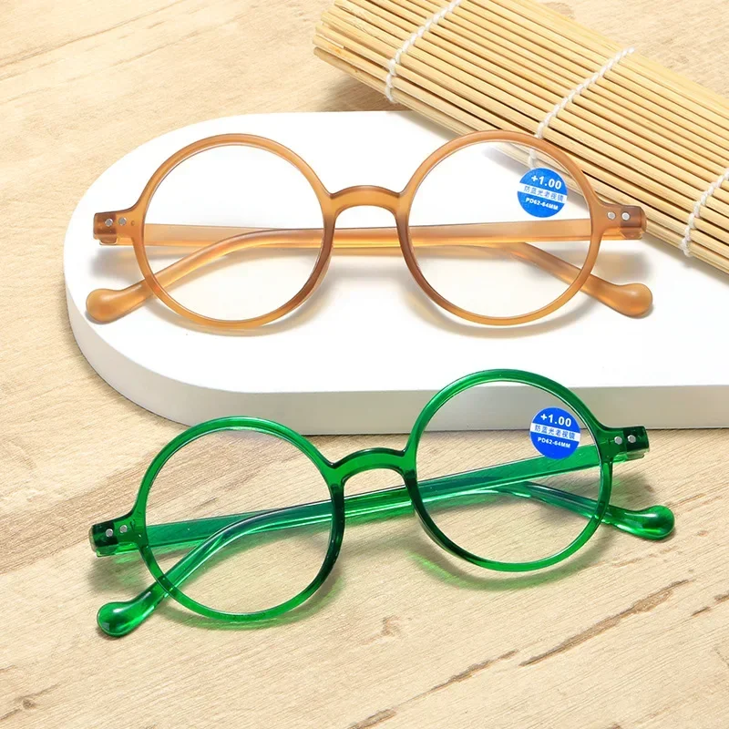 Women Retro Blue Light Blocking Reading Glasses Men Small Round Frame Far Sight Eyewear Ultralight Transparent Presbyopia  +4.0