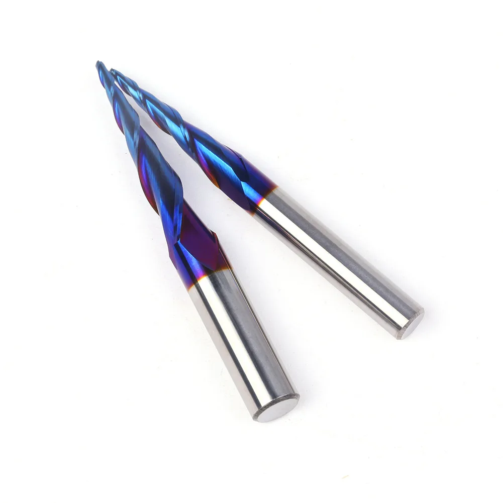 1/4"Shank 8mm Shank Taper 1PC Tungsten Steel Drill Bit Nano Blue Coated Cutter Carbide Router Bit CNC End Milling Bit
