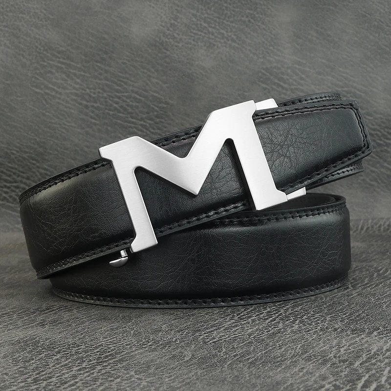 Ceinture automatique en cuir véritable pour hommes, lettre M, formel, classique, designer, décontracté, haute qualité