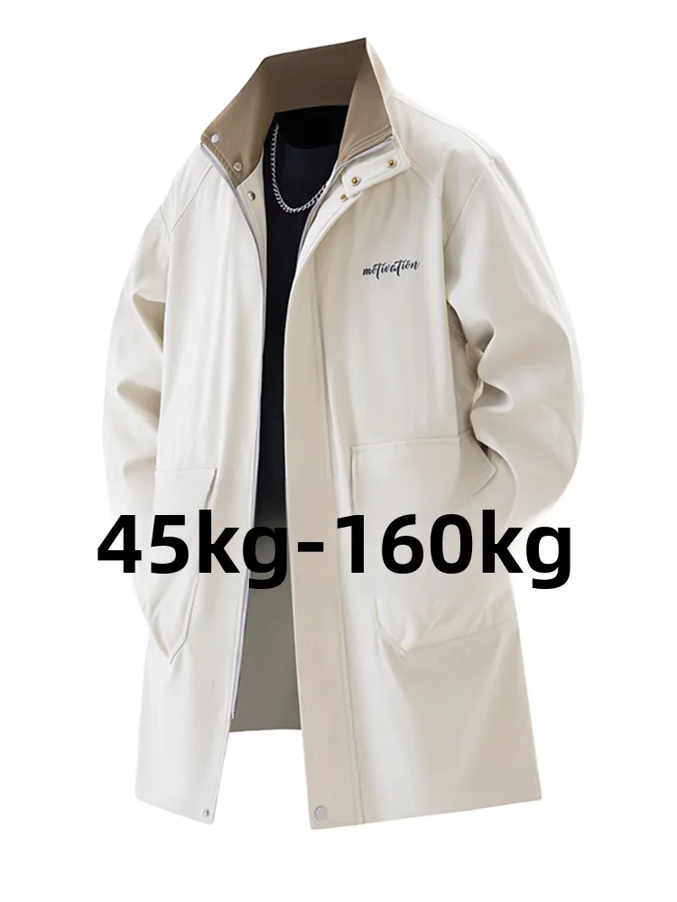 

Loose Fit Men's Mid-Length Spring Autumn Jaet f High Collar Windbreaker plus Size Casual Outerwear Polyester Fabric