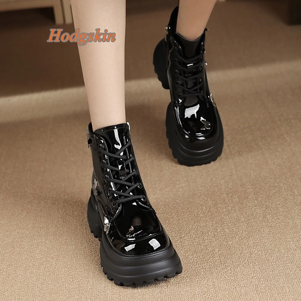 

Side Zipper Fashion Newest Boots Ankle Butterfly Boots Cross Tied Shallow Metal Decoration Height Increasing Round Toe Boots