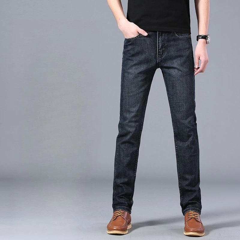 الأعمال عادية سليم صالح مستقيم الساق الرجال الجينز الأعمال مستقيم الترفيه بنطال مرن الذكور العلامة التجارية سراويل جينز أربعة مواسم #5