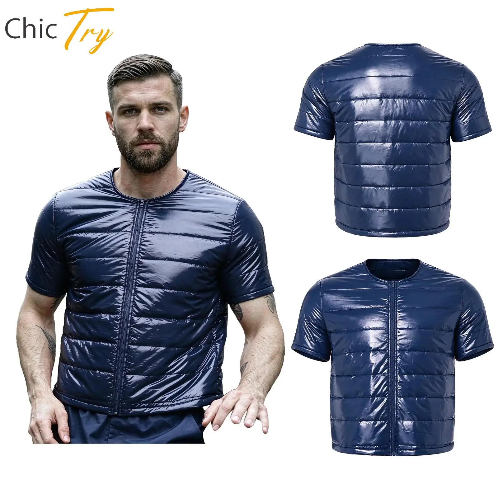 Women Men Quilted Puffer Padded Outerwear Waterproof Leak-proof Short Sleeve Jacket Sport Hiking Cycling Camping Fishing Costume