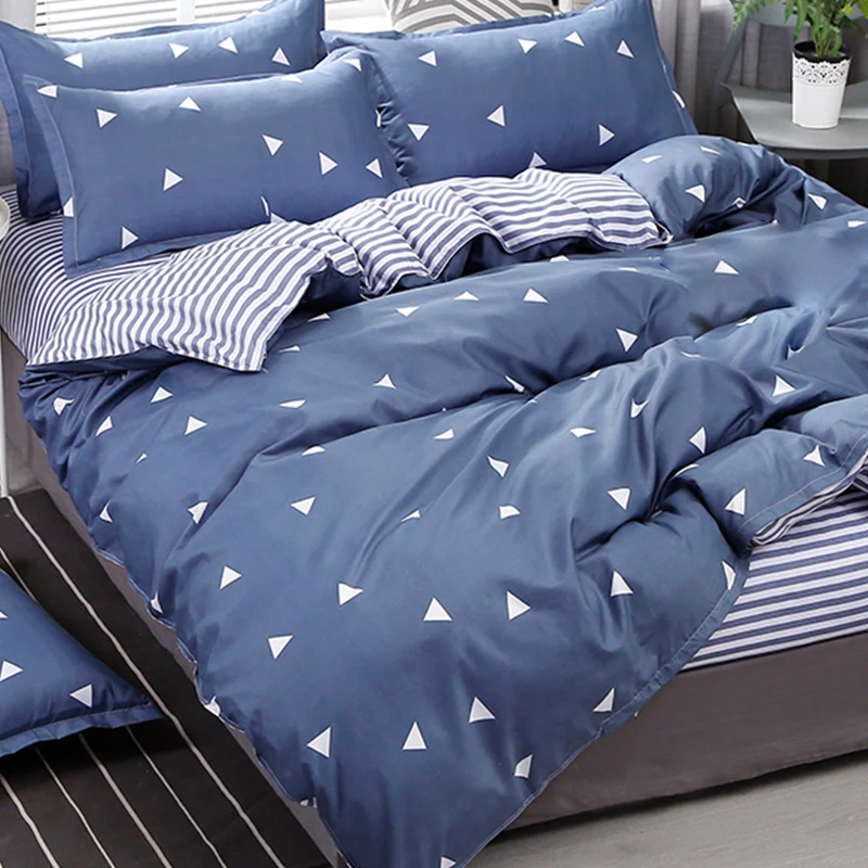 

BeddingOutlet Blue Duvet Cover Set Boys Girls White Triangles Pattern Quilt Cover Geometric Blue Bedding Set with Zipper Closure