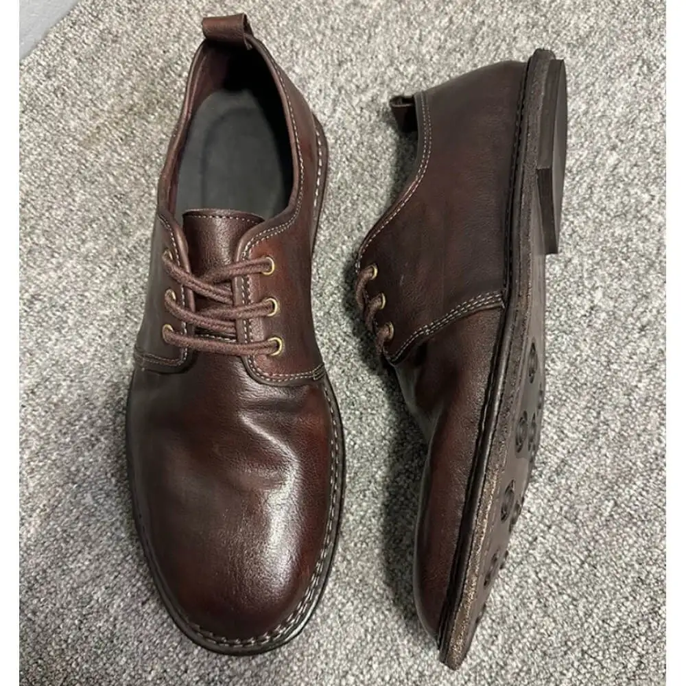 Handcrafted Black Distressed Leather Oxfords – Superior Craftsmanship, Timeless Minimalist Appeal