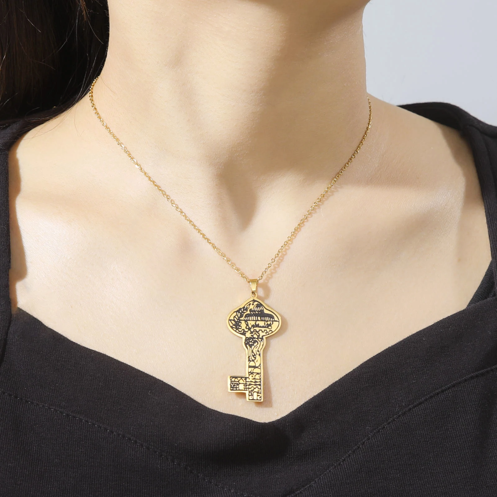 Cazador Vintage Arabic Islamic Key Pendant Necklace for Women Men Stainless Steel Chain on Neck Jewelry Wholesale Mother Gift view 2