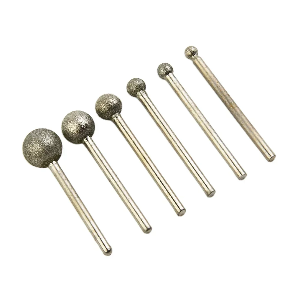 6PCS Diamond Round Ball Burr Drill Bit Set For Carving Engraving Drilling 4-12mm Glass Gemstones Dressing Grinding Power Tools