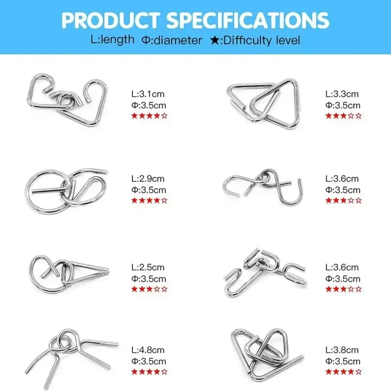 3d Metal Puzzle Mind Brain Toy Disentanglemen Iron Link Unlock Interlock Luban Lock Educational Intellectual Toys Metal puzzle