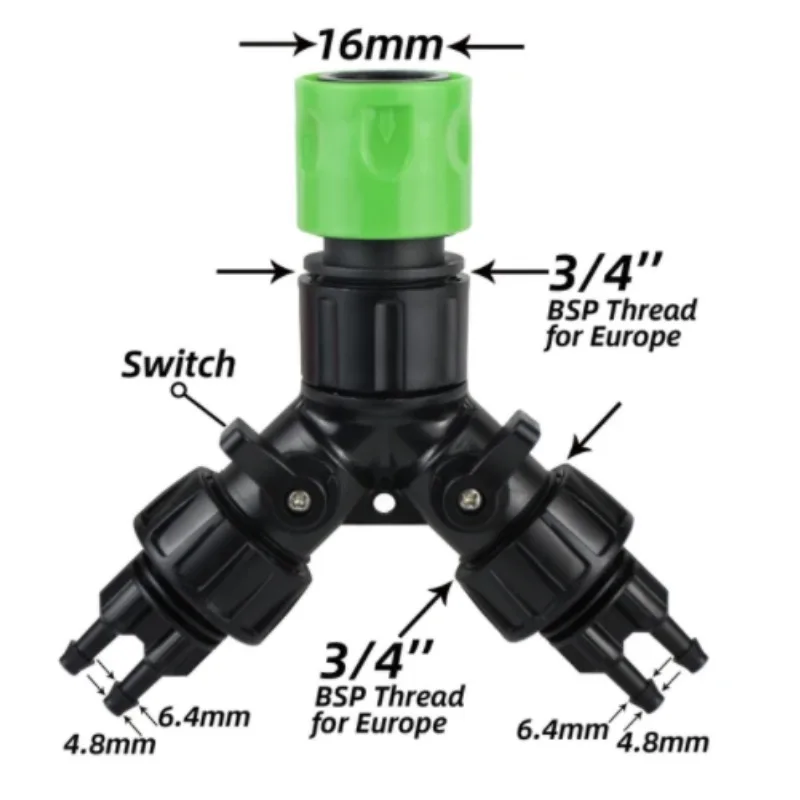 Drip Irrigation Tap Adapter 4-Way Splitter for Garden 1/4'' Hose Automatic Watering System Kit Bonsai Pot Plant Greenhouse