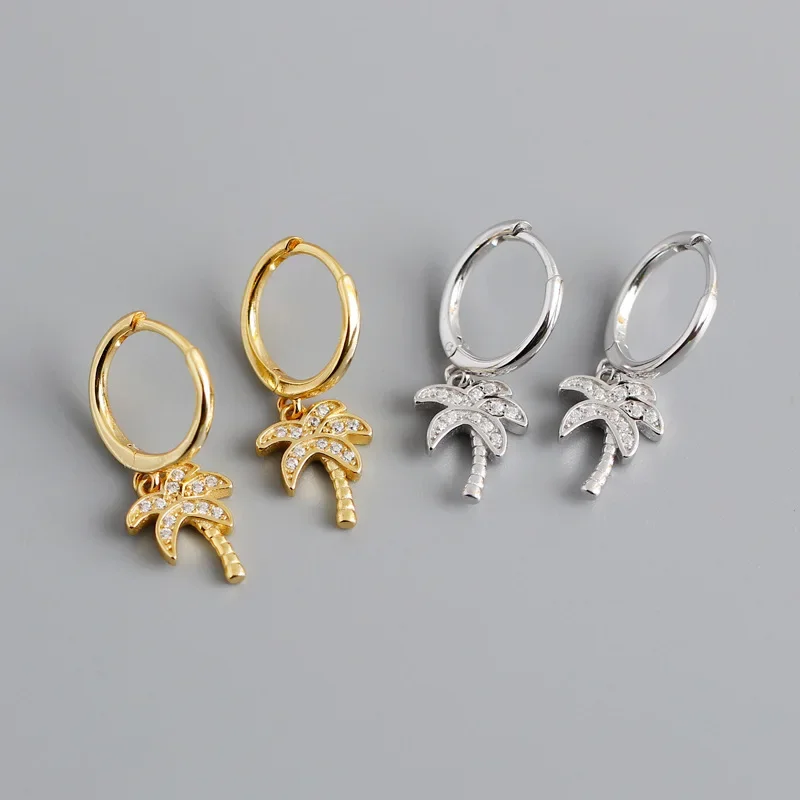 Silver Color Drop Earring Women Jewelry Gold Plated Palm Tree Clip Circle Round Ear Ring Boucle Doreille Femme Earring
