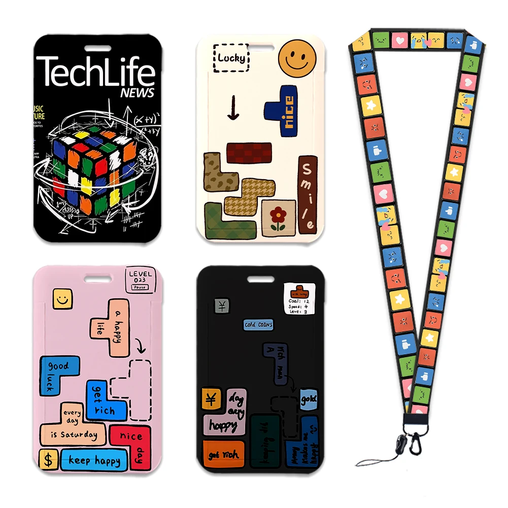 Cube Design Lanyard For Keys Chain ID Credit Card Cover Bus Card Holder Charm Campus Badge Holder for Student Personalized Gift