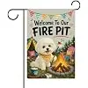 Welcome to Our Campfire Bichon Frise Garden Flag, 12x18 Inch Double Sided Campsite Decoration Summer Vacation Garden Flag Ca llz