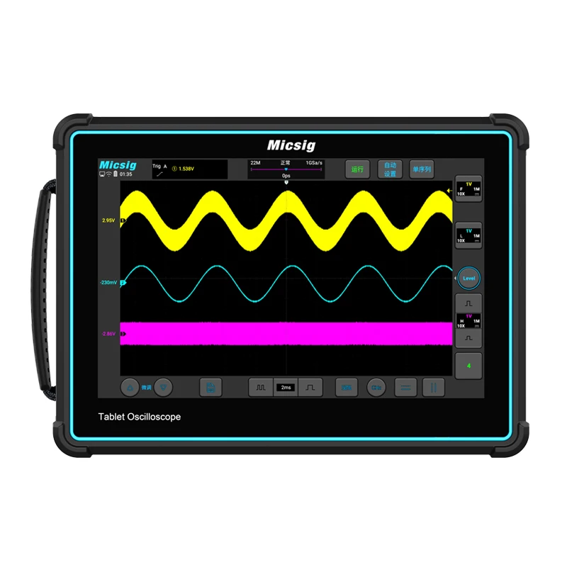 Micsig Digital Storage Oscilloscope 2 Channels 200MHz 1GSa/S 110Mpts Memory Depth Tablet Oscilloscope Automotive Micsig ATO2002