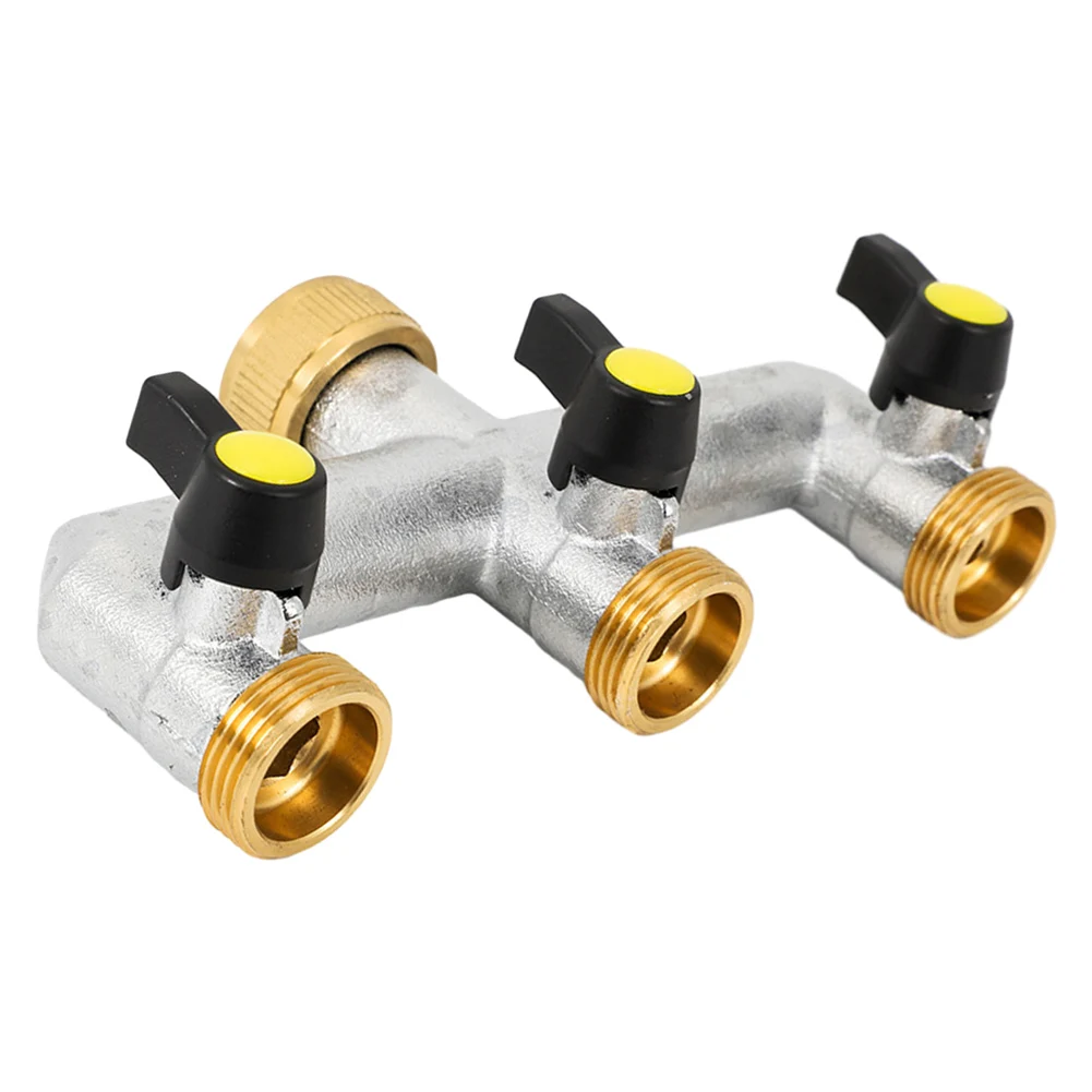 360 Degree Rotation Versatile Y-Distributor Spigots 3 Way Brass Durable For Garden Irrigation With 3 Stopcocks