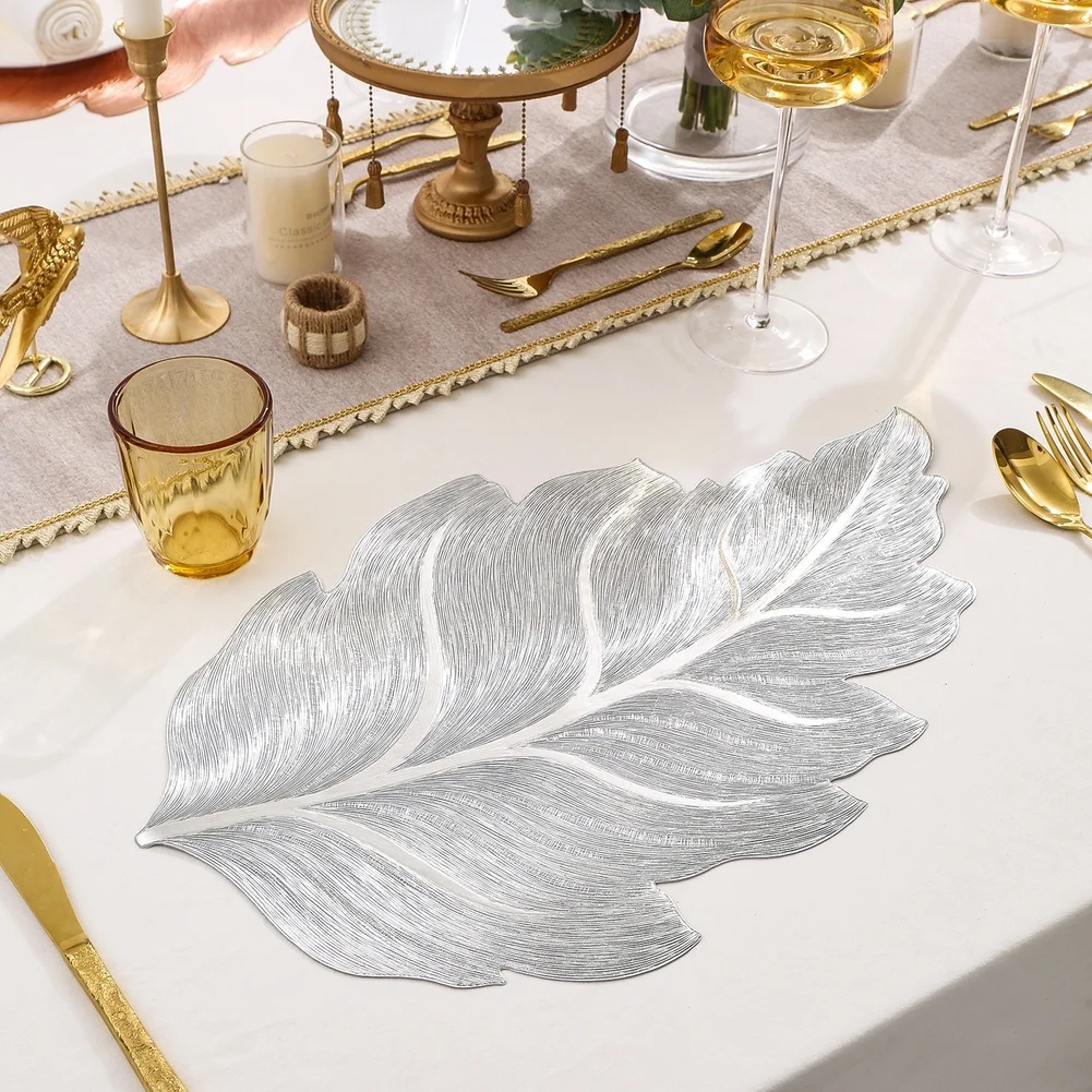 Maple Leaf Motif PVC Coaster Nordic Style with Gold Foil Accent Heat Resistant Non Slip Waterproof Table Protection