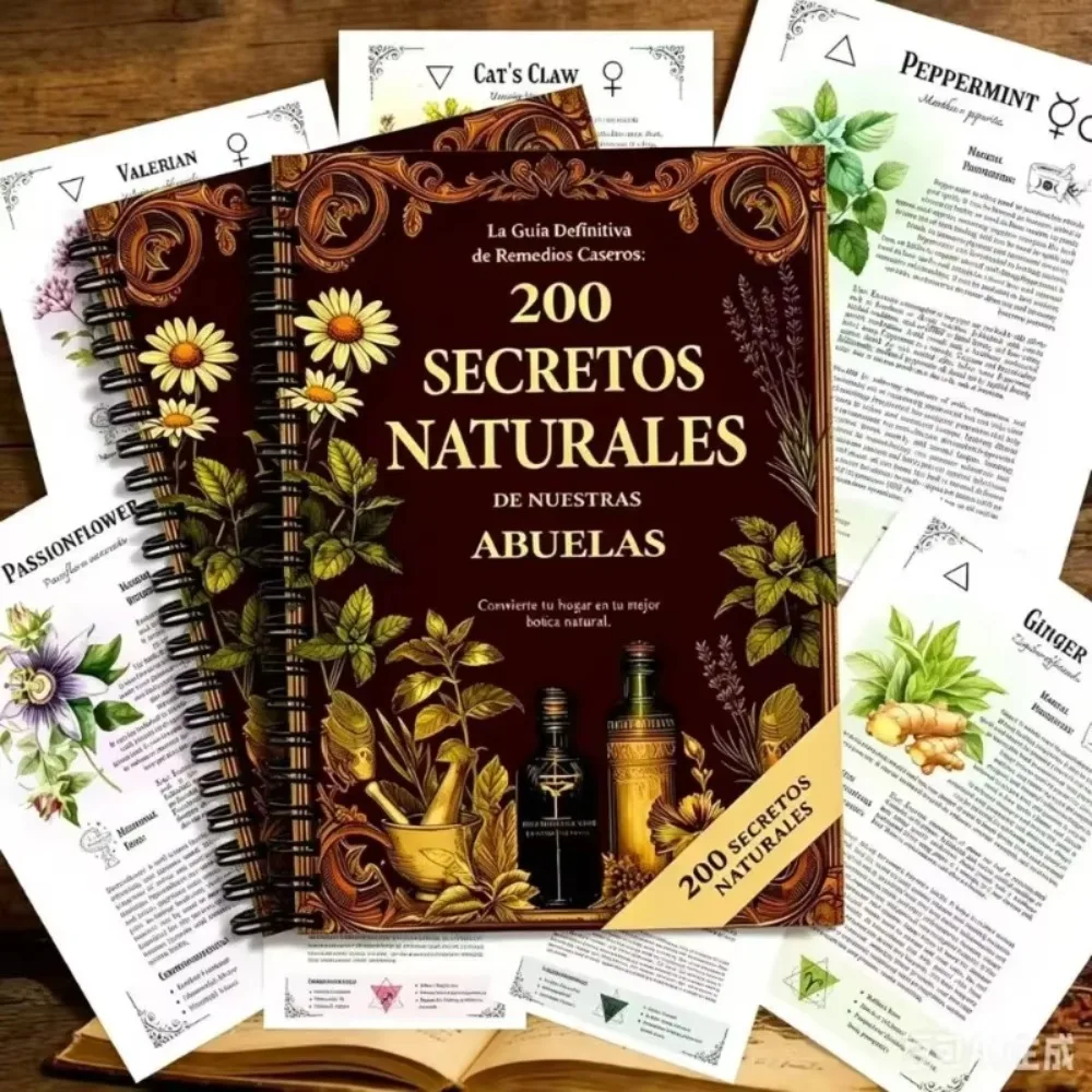 200 Secretos Naturales de Nuestras Abuelas Spiral Book, Herbal Home Remedies Guide, Spanish Natural Remedy Journal Notebook