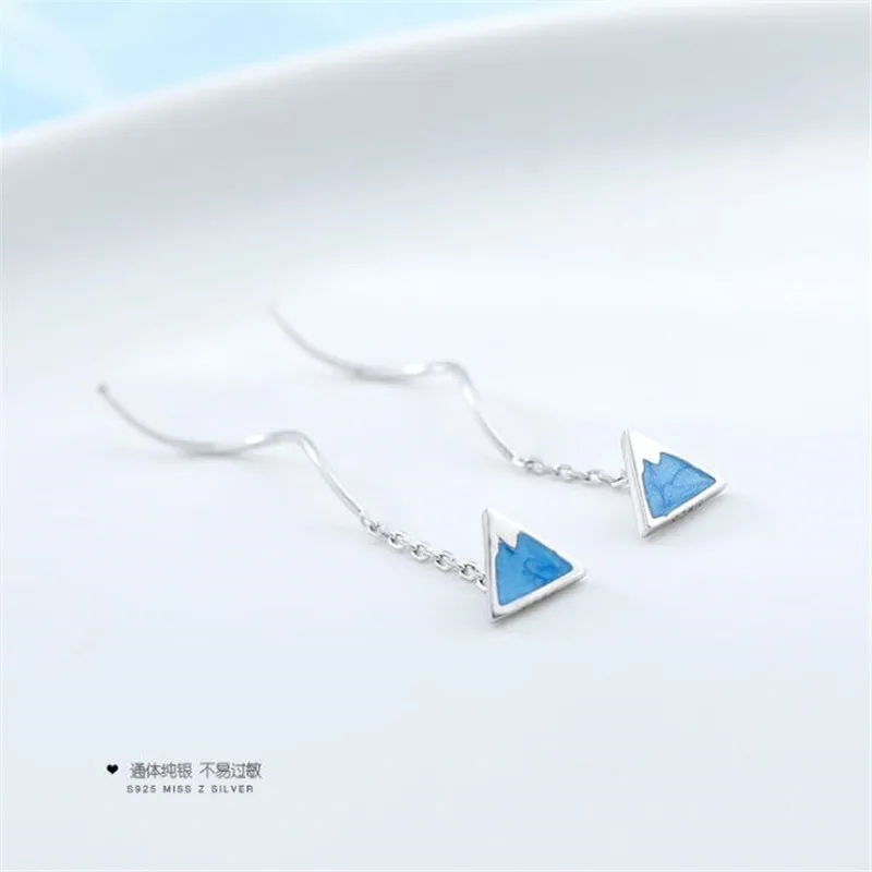 New Fashion Creative Triangle Wave Mount Fuji Ear Line 925 Sterling Silver Jewelry Personality Geometric Dangle Earrings  E101
