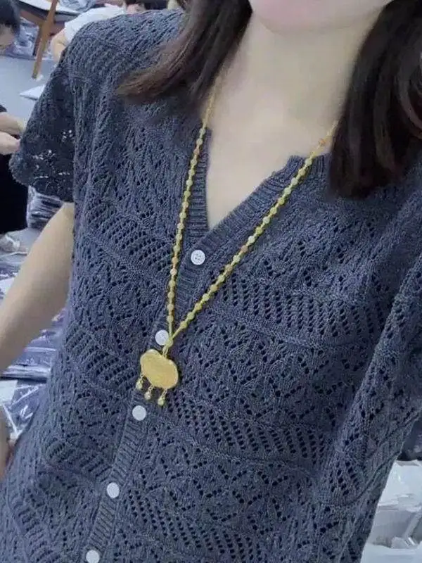 Slim Fit Short Sleeve Knitwear Loose Style Summer Women's  Fashion Hollow out Open Cardigan Top Breathable Soft Material
