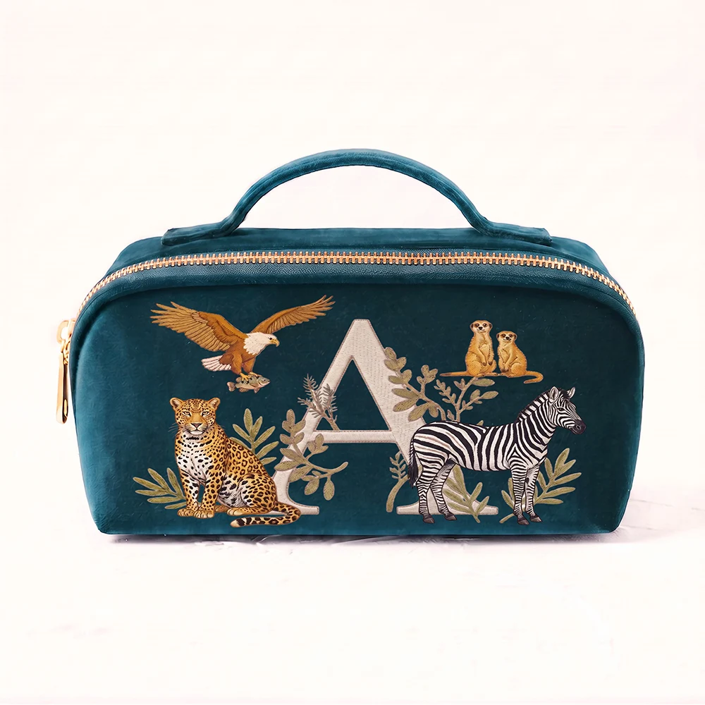 Travel Friendly Velvet Cosmetic Bag Imitation Embroidery Style Large Capacity  For Women Travel Makeup Organizer Luxury Pouch