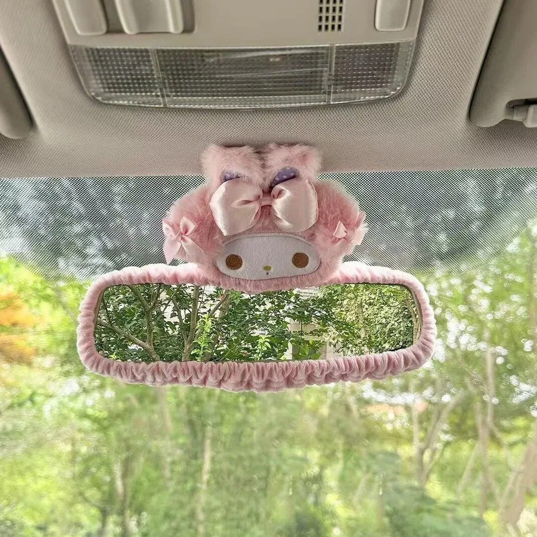 Cubierta para espejo retrovisor de coche con melodía rosa, decoración bonita para Interior de coche con dibujos animados, cubierta para espejo de marcha atrás