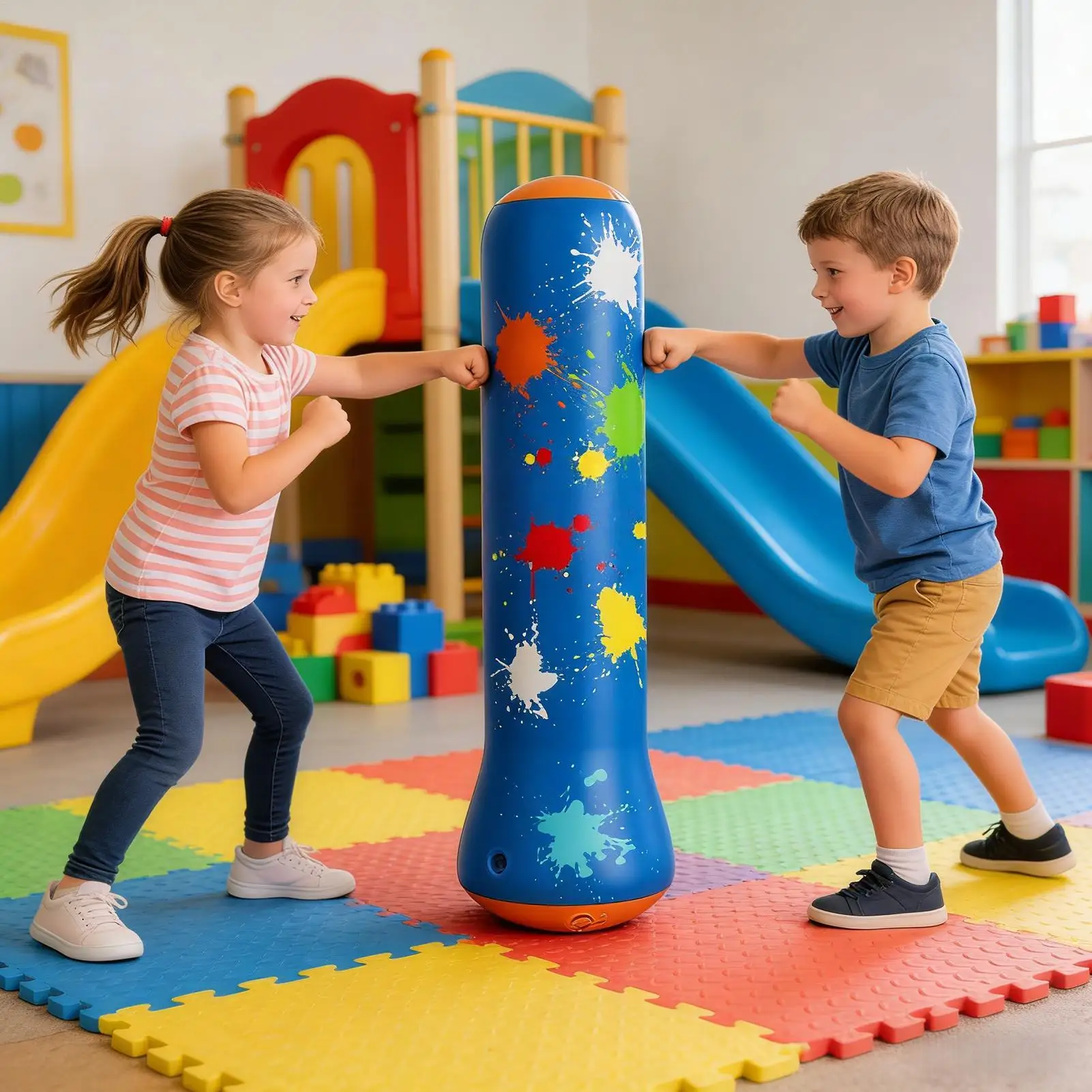 Saco de boxe inflável para crianças, equipamento de boxe com luvas e bomba, saco de boxe para prática de karatê, casa interna e externa