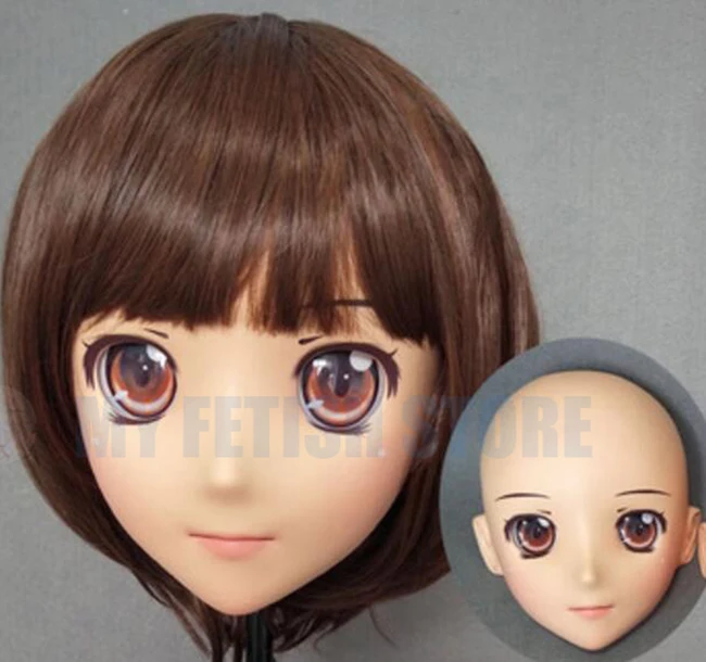 (Jiang35) femme douce fille résine demi-tête Kigurumi Crossdress Cosplay japonais Anime rôle Lolita poupée masque avec yeux et perruque