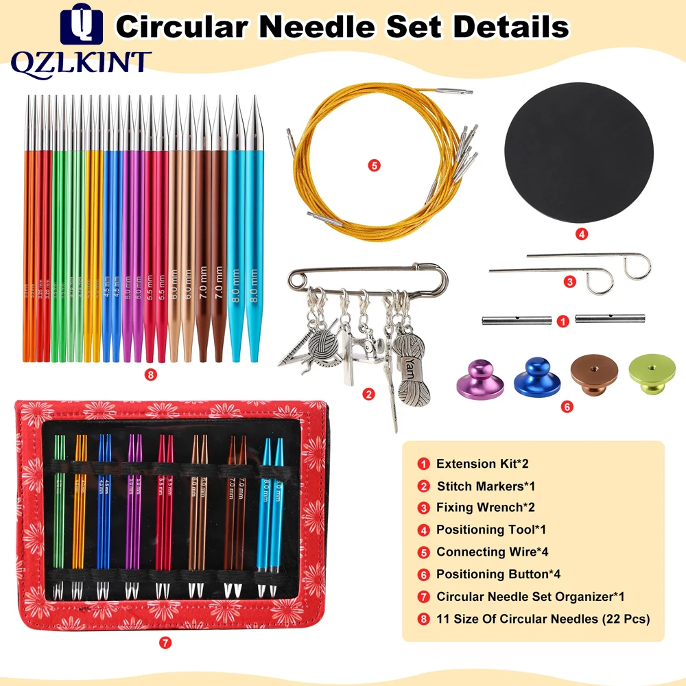 

Red high-end replaceable stainless steel circular knitting needles / accessories / set