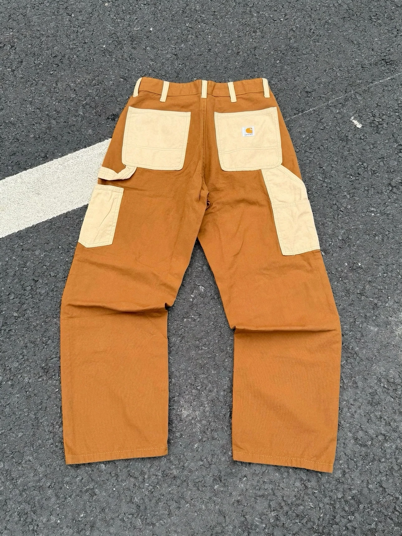 

American Trendy Brand High Street Color Blo Double Knee Logging Work Pants Loose Straight Leg Trousers for Men Couples