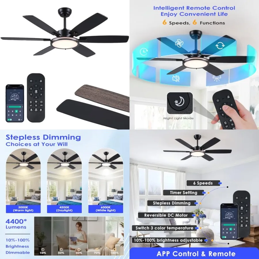 

Hounber Ceiling Fans with Lights and Remote, Black Ceiling Fan with 6 Blades Dual Finish, 3CCT, Dimmable, Quiet DC Reversible M