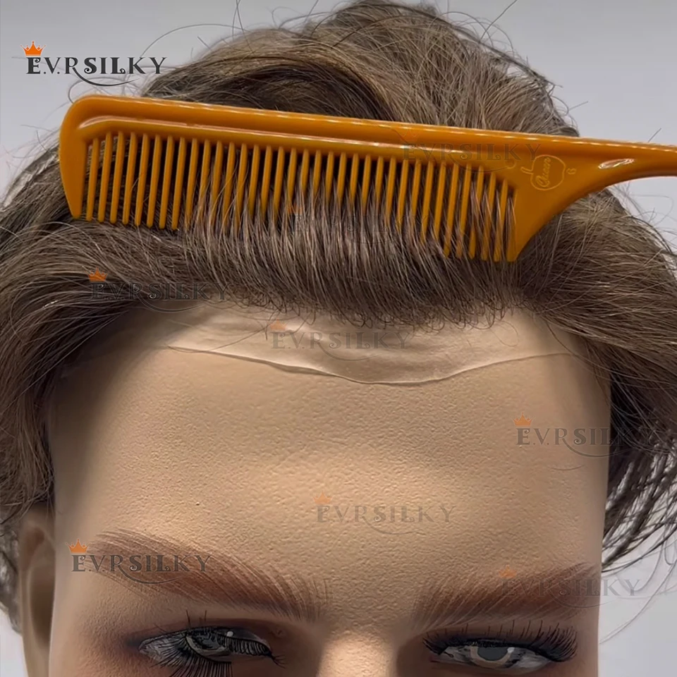 

0,04 мм-0,08 мм Vlooped Полная кожа Тонкие натуральные волосы Блондинка Мужской парик 1B40 1B65 Серая система замены человеческих волос Мужские парики