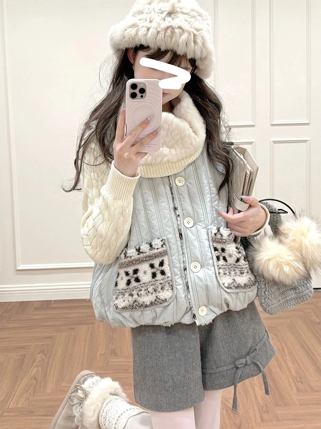 

Двусторонняя женская жилетка из овечьей шерсти для осени и зимы, теплая, для повседневной носки, однотонная, с круглым вырезом, на одной пуговице