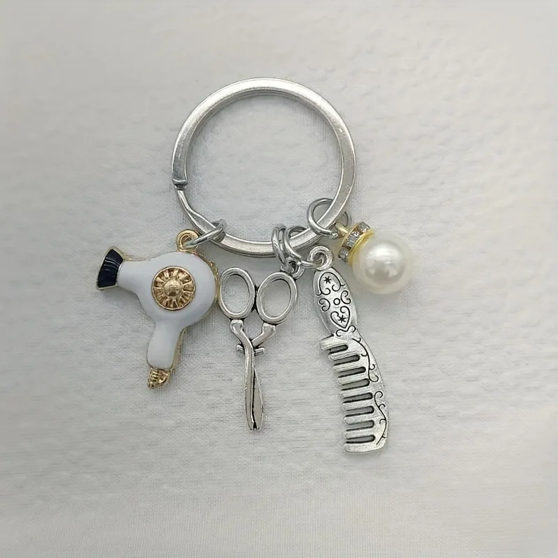 Good friend, vintage and new fashion hairstylist, scissors, hair dryer, comb, versatile pendant, keychain