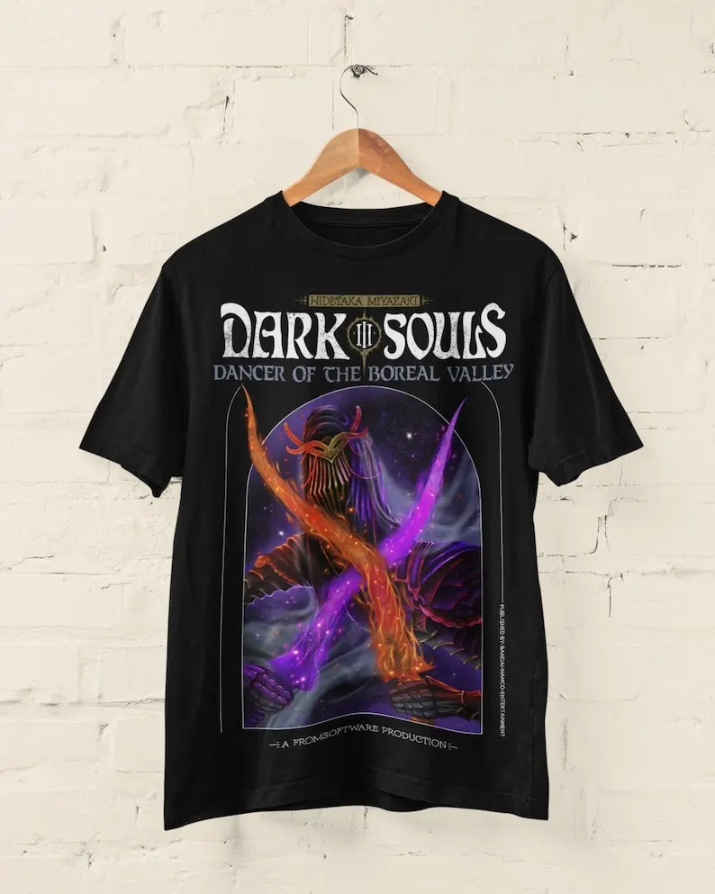 DARK SOULS III Dancer of The Boreal Valley Vintage Book Cover Tee Retro Video Game Shirt Unisex Shirt Gaming Tee Soulsborne