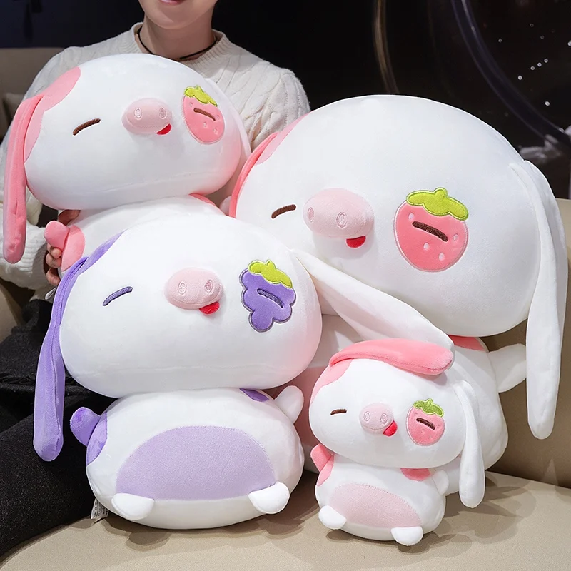 

Cute Fruit Long Ears Animal Plush Toy Soft Stuffed Rabbit Pig With Strawberry/Grape Patterns Kawaii Birthday Gift For Kids Girl