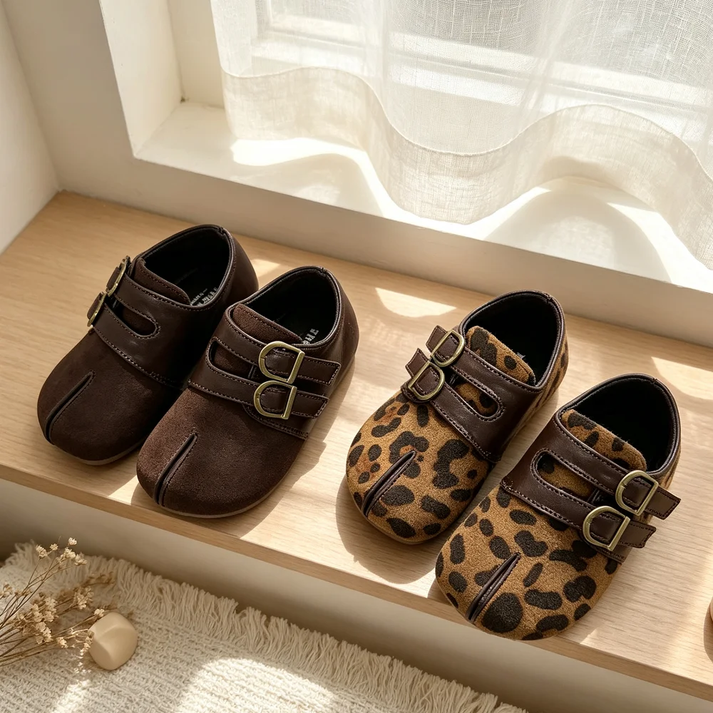 Animal Print Suede Leather Shoes for Toddler Girls 2026 New Autumn Kids Mary Jane Flats Non-slip Trendy Retro School Party Shoes