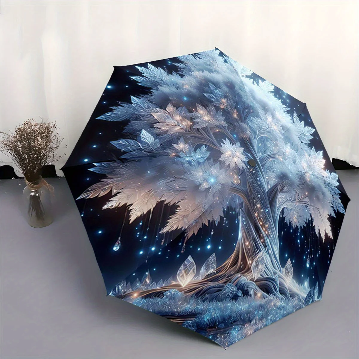 

Светящийся в темноте автоматический складной зонт с дизайном «Светящееся дерево и листья» — 8 спиц, самораскладывающийся/самозакрывающийся, портативный, складной