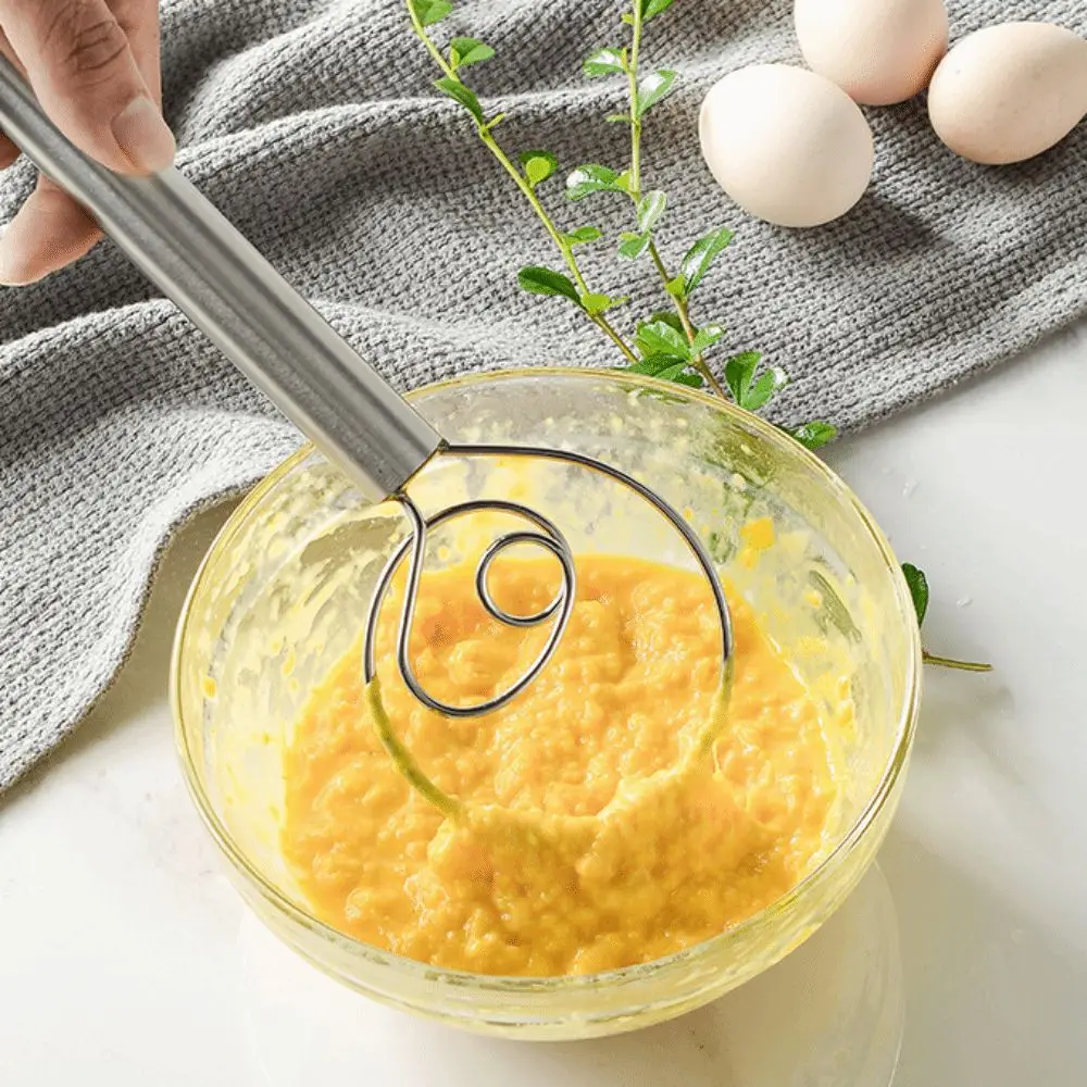 Stainless Steel Dough Whisk Silver Easy Cleaning Flour Mixer Less Effort Design Coil Shape Structure Kitchen Dough Stirrer