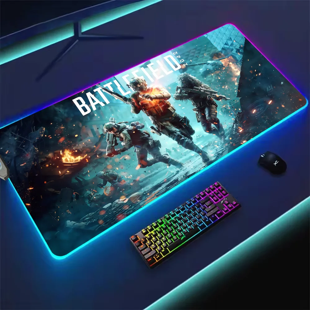 Battlefield 2042 shoot game Mouse Pad Office PC Home RGB LED Light Non-Slip Desk-Mat USB Large Game Rubber Base Waterproof
