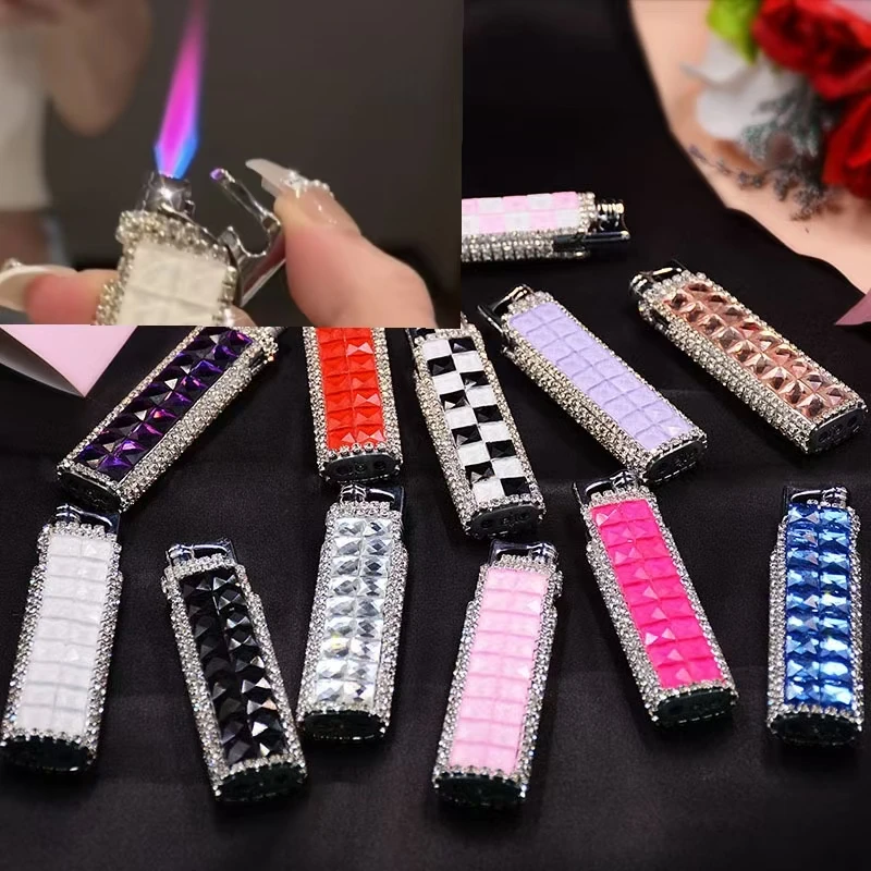 New Diamond-encrusted Red Flame Lighter Is A Creative Water Diamond Windproof Gift for Girls As  Cigarette Accessory